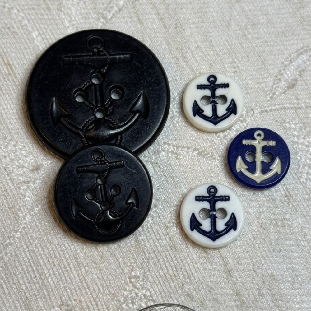 Vintage Nautical Anchor Button Lot Navy & White Pea‎ Coat & Blazer Set 50L-22L
